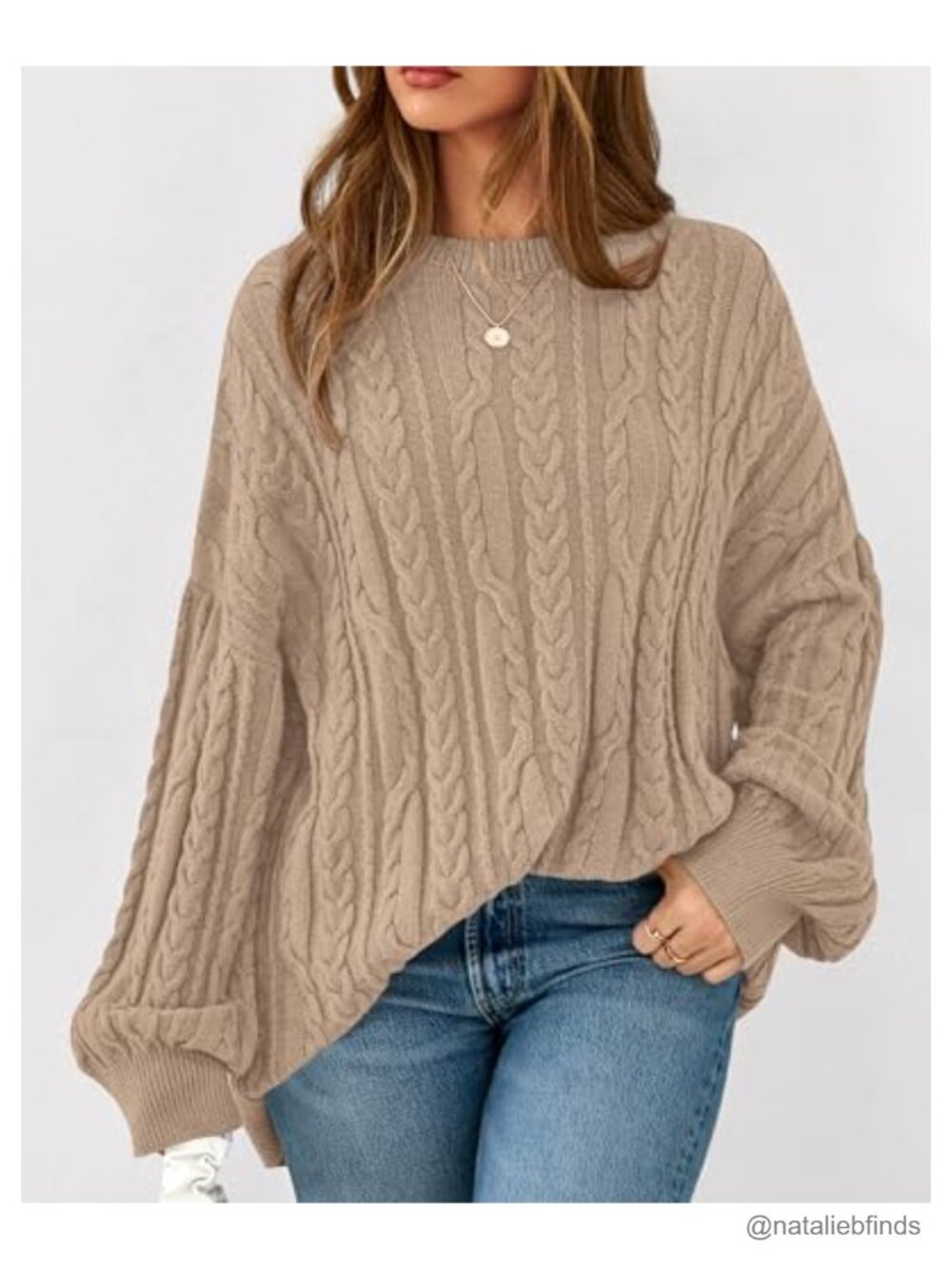 Oversized Chunky Cable Knit Sweater Women Crewneck Pullover - Picture 3 of 6